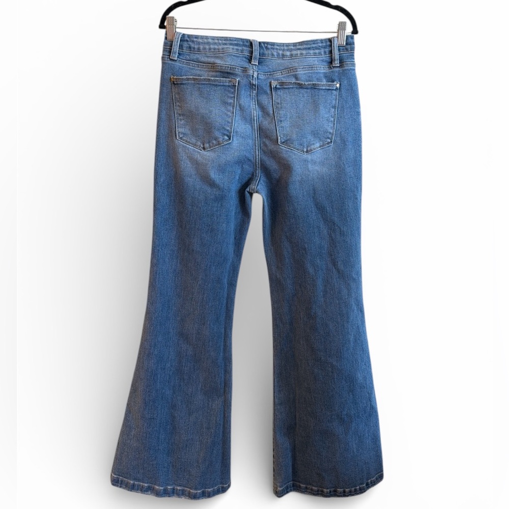 Petra Flare Jeans Size 13/30 Medium Wash High Rise Distressing Stretch - Picture 7 of 13